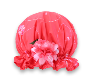 a pink bath cap